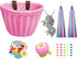 Kids Bike Basket Set, Wicker Handlebar Basket with Unicorn Necklace, Bell, Streamers, Stickers
