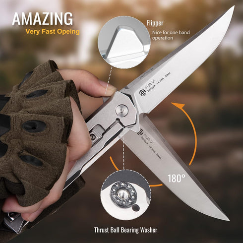 men,14C28N Lock,G10 p108 Tactical Folding Pocket Knife for Stainless Steel Blade,Frame Handle,EDC Small Camping Knives