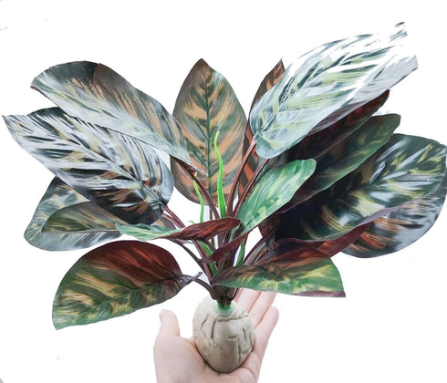FLmoving Reptile Terrarium Decor Plants,Amphibian Habitat Decor,Artificial Plants for Tank Accessories (Calathea