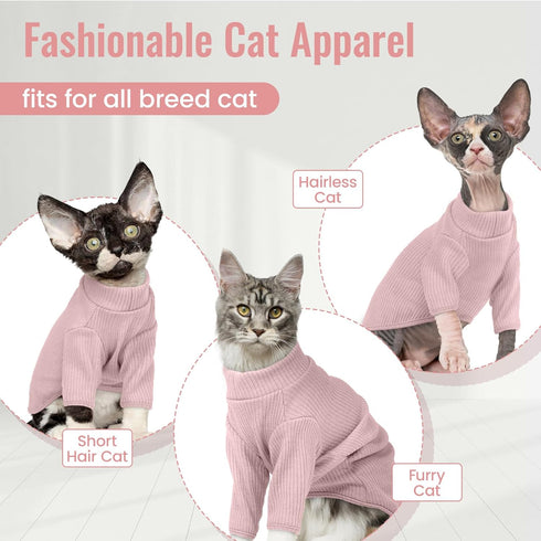 DENTRUN Sphynx Hairless Cats Shirt Pullover, Breathable Cat Wear Turtleneck Sweater for Adorable Cat's Clothes