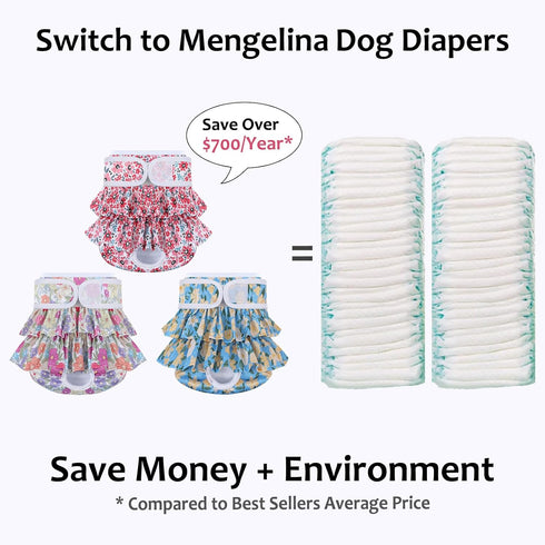 3 Pack Reusable Dog Diapers Female Washable Premium Highly Absorbent Doggie Diapers, Flexible Puppy Diapers, Durable