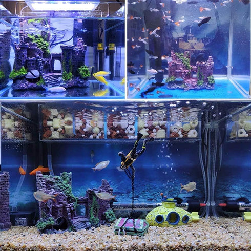 Aquarium Resin Castle Decoration, Stone Cave Hide House for Betta, Shrimp, Turtle Accessories