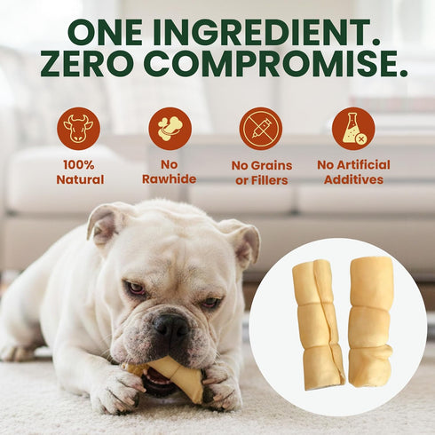 5 Pack 6 Inch Beef Cheek Rolls for Dogs Digestible Rawhide Alternative Chews, Long Lasting Dental Treats, Single
