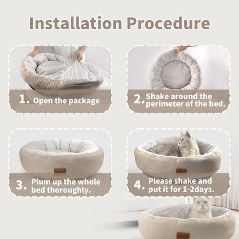 Dog Beds for Small Dogs - Washable Pet Bed for Puppy and Kitten, Round Cat Beds with Slip-Resistant Bottom, 20 Inches,