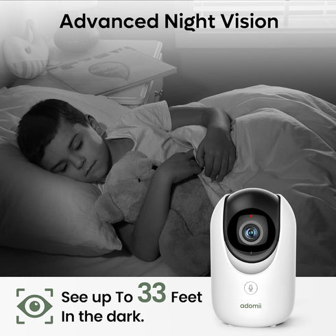 adomii 2K 33ft 2 Indoor Cameras for Home Security - Camera with Pan/Tilt, Night Vision, Way Audio, BLE Pairing - Motion