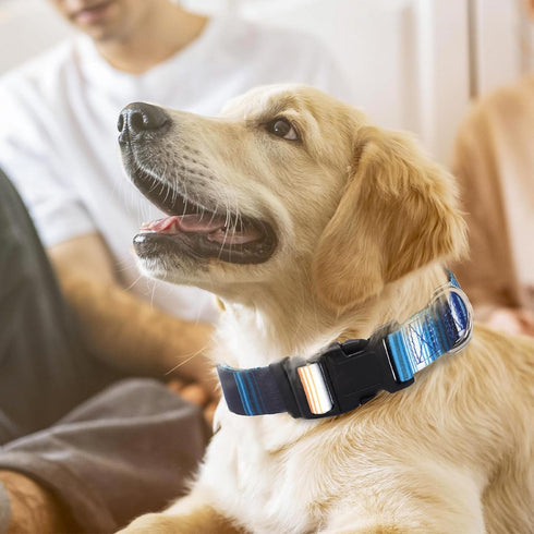 Adjustable Dog Collars for Large Dogs, Cute Blue Stripes Design for Boys, Soft Pet Collar for XS Small Medium Large