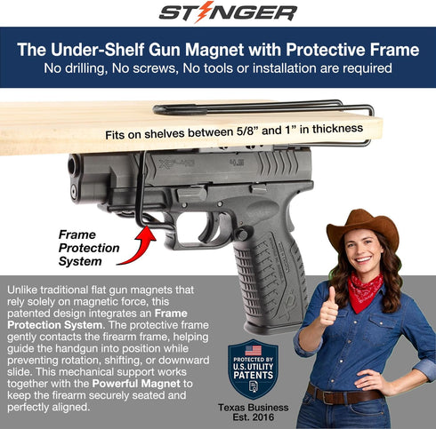 U2 Stinger Gun Magnet Mount, Magnetic Gun Mount Holster with Inner Barrel Support, Gun Magnets for Car, Truck, Safe