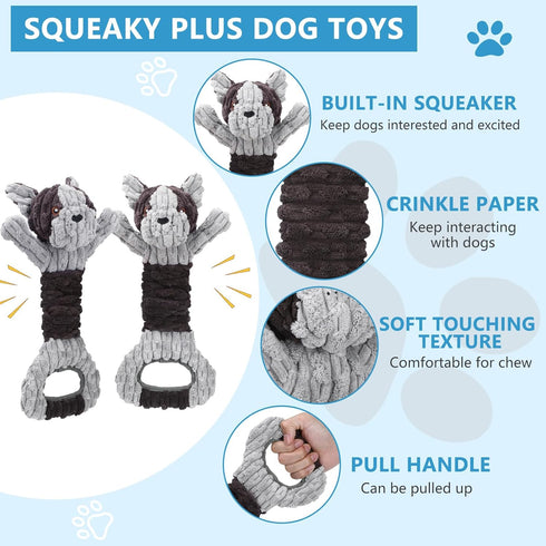 Plush Dog Squeak Toys with Crinkle Paper, Interactive Tug of War Toy, Great for Dental Health, Small, Medium, Large Dogs