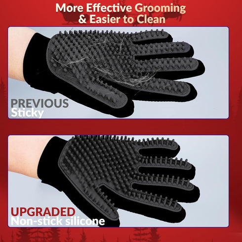 Upgrade Version Pet Grooming Glove - Gentle Deshedding Brush Glove for Dogs, Cats & Horses, 1 Pair (Black)