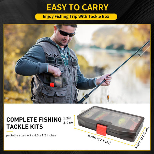 GOTOUR Fishing Lures Accessories Kit with Tackle Box, Fishing Hooks Minnow Crankbait Frog Popper Lure Worm Fishing