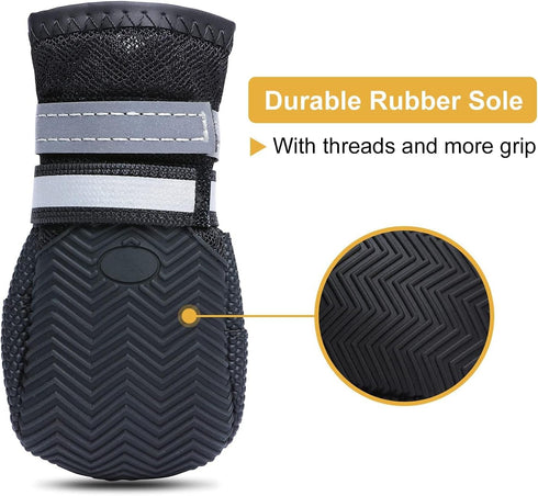 Dimicoo Breathable Mesh Dog Boots - Nonslip Soft Rubber Sole Dog Shoes for Medium Large Dogs, Pack of 4