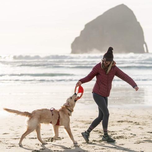 Ruffwear Pacific Ring Dog Toy, Interactive Fetch and Tug Toy, Sockeye Red for Playing and Training
