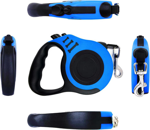 PETIMP Retractable Dog Leash Lightweight 16FT Leash Claw Print, with Folding Bowl,Dispenser,Rubbish Bags, for Small Medium Dogs(Blue)