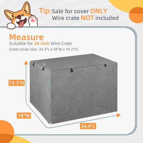 Dog Crate Cover - Kennel Cover Fit for 24 Inch Dog Crate, Double Door Polyester Crate Cover for Wire Dog Crate Indoor Outdoor Protection, Grey by Seiyierr