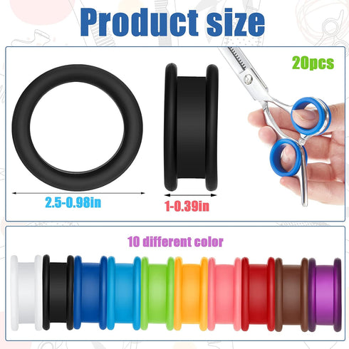 20 Pieces Scissors Finger Rings, Rubber Finger Rings for Pet Hair Shears and Grooming Scissors