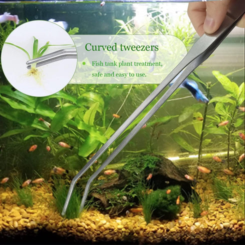 2 Pcs Feeding Tongs - Aquarium Tweezers Stainless Steel Straight and Curved Tweezers Set for Aquascaping Tools