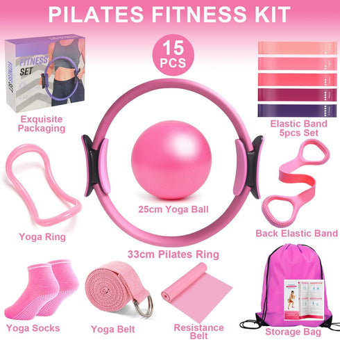 HELISAN Set, 13 5 Pilates Ring Equipment Home Pilates Kit for Women with Magic Ring with Dual Padded Handles, Small