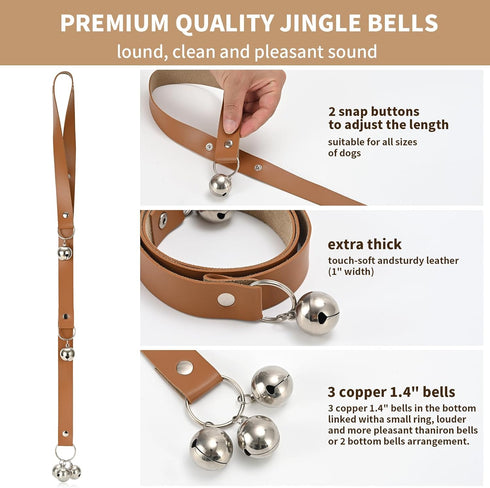 Luckyiren Brown Leather Hanging Door Bells for Dogs to Ring to Go Potty Training Doorbells Tools to Go Outside Dog