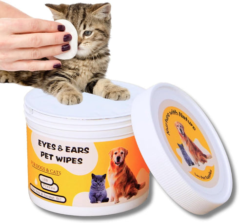 Eye & Ear Wipes for Pets, 100 Count Cleanser for Dogs and Cats, Non-Irritating with Aloe Essence and Coconut Oil