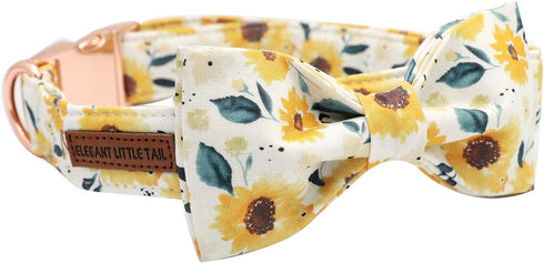 Elegant Sunflower Print Dog Collar, Adjustable Soft Bow Tie Collar for Medium Dogs