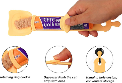 2 Pack Cat Strip Feeder, Cat Food Dispenser Spoon, Multi Functional Treat Squeeze Spoon for Cat Bar Treats, Yellow
