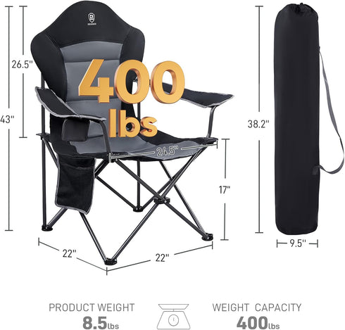 2 Pack EVER ADVANCED Folding Camping Chair with High Back Padded Oversized Portable Lawn Chairs Lightweight Sturdy