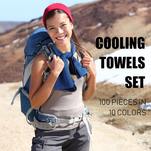100 Pack BBTO Cooling Towel - Microfiber Cold Sports Sweat Rags Neck & Face Breathable Ice Chilly Towel for Gym Yoga