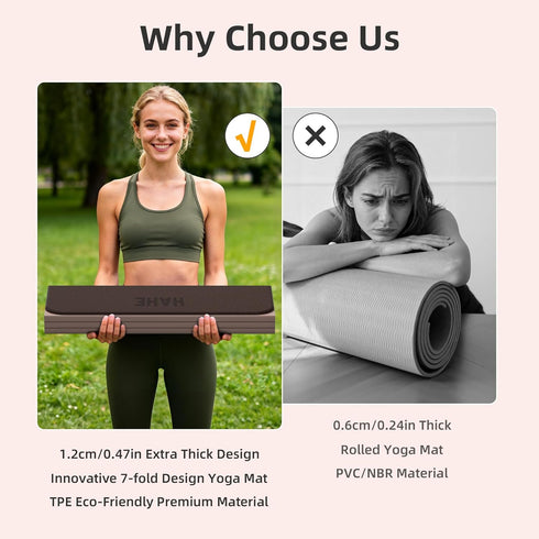 7-Fold 72"L 24"W 0.47",TPE HAHE Design Extra Thick Yoga Mat x x Fitness Exercise Mats, Non-Slip Foldable Yoga Mat, High