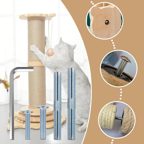 Cat Scratching Post Replacement Screws - M10 and M8 Screws with Allen Wrench, 4PCS Threaded Bolt and 4PCS Screw (17 pcs)