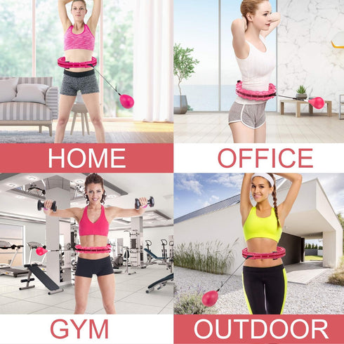 Smart Adjustable Hoop, 24 Knots Fitness with 360° Massage Head, 2 in 1 Abdominal Fitness and Massage