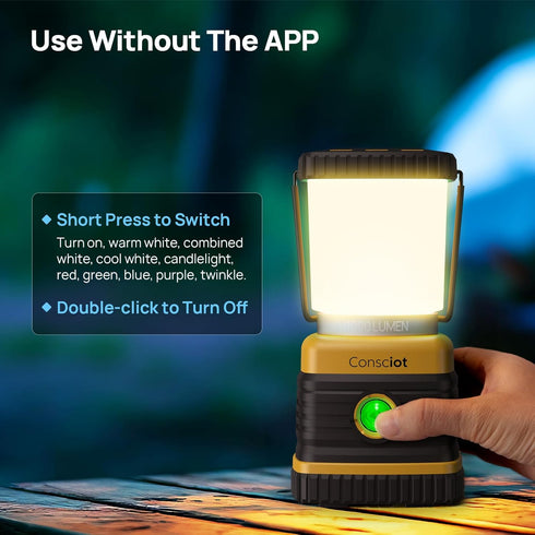 1000LM, 2700K-6500K 16 Dimmable Consciot Smart RGBTW Battery Powered LED Lantern with APP Control, Tunable White
