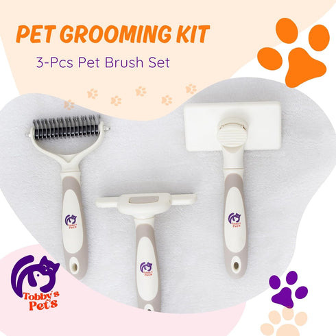 Tobby's Pet's 3-Piece Set Tobbys Pets Pet Grooming Kit Dog & Cat Brush with Dematting Tool, Deshedding Brush