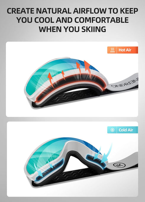 OTG Ski Goggles SGS Approved - Anti Fog Over Glasses Snow/Snowboard Sports Goggles for Men, Women & Youth - RevoBlue 8%