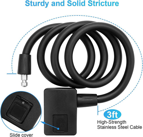 MYPIN Bluetooth Fingerprint Bike Lock, Anti-Theft Waterproof, 1M Cable, Combination Lock with Fingerprint & Bluetooth