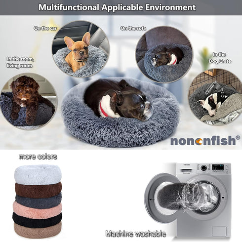 Small Calming Dog Bed, Anti-Anxiety Machine Washable Fluffy Luxury Waterproof Cozy Soft Round Bed