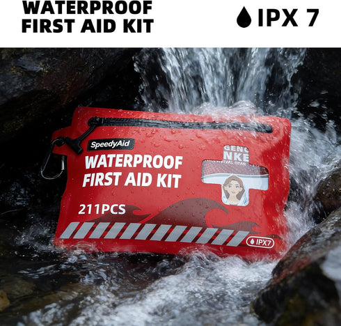 SPEEDYAID 211 IPX7 Swimming, PCS Waterproof First Aid Kit, Rated Dry Bag with Airtight Zipper, Portable Emergency