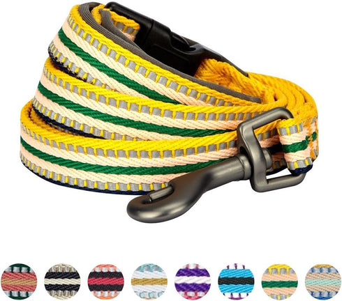 Blueberry Pet Large 3M Reflective Multi-colored Stripe Dog Leash, 4 ft x 1", Yellow & Green