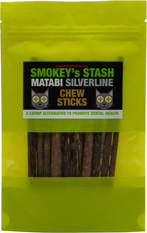 Smokey's Stash 10 Catnip Alternative Matatabi Silvervine Sticks for Cats, Potent Chew Toy for Clean Teeth