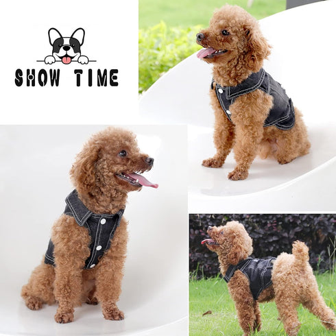 SILD Pet Clothes - Cool Blue Denim Dog Jeans Jacket for Small Medium Dogs - Vintage Washed Lapel Vests Hoodies (XS,