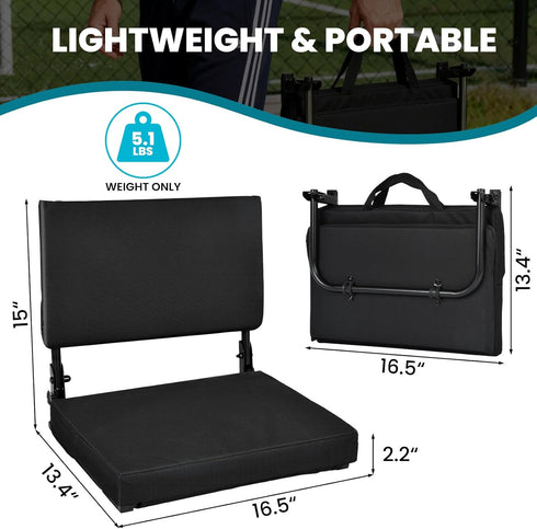 Support(16.5L 13.4W 15H), 360 Stadium Seats with Back Adjustable Backrest Stadium Chair with Shoulder Strap & Storage