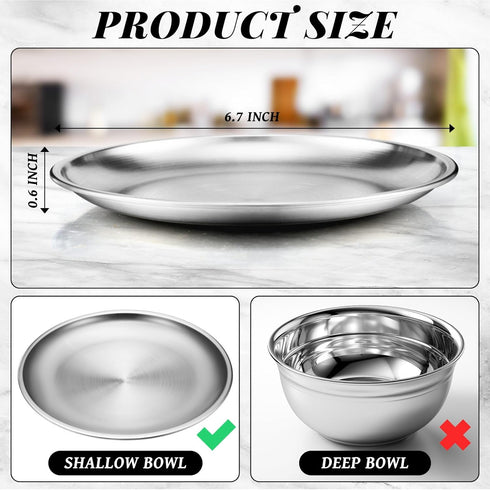 Domensi 12 Pieces Stainless Steel Whisker Friendly Cat Bowl Shallow Cat Food Dish 6.7 Inch Cat Wet Feeding Bowls Flat Cat Dish Small Pet Plate for Kittens Cat Ferrets Stray Cats