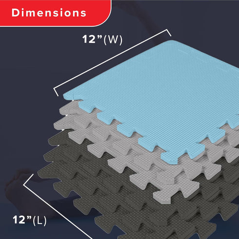 3/8" 12"x12" We Sell Mats Thick Multipurpose EVA Foam Exercise Floor Mat, Interlocking Kid-Friendly Tiles, Anti-Fatigue
