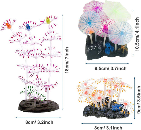 Cayway 6 Pack Aquarium Fish Tank Glowing Simulation Coral Plant Ornaments, Glowing Silicone Mushroom Lotus