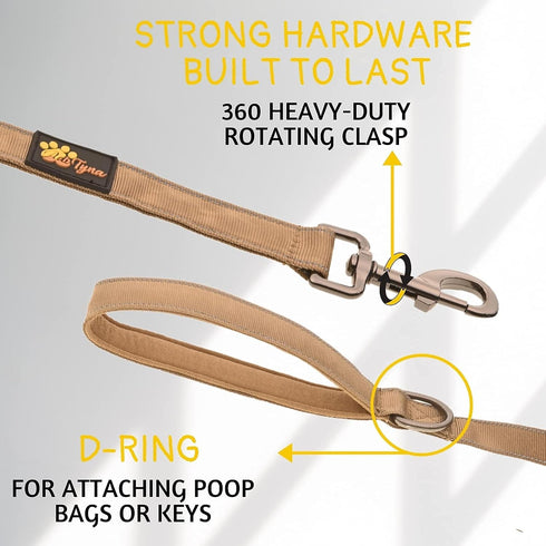 Heavy Duty Bungee Dog Leash 6 ft - 7.5 ft for Large Medium Dogs, No Pull, Reflective, Tactical, Coyote Brown