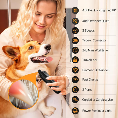 4-Lights Trimmers, 3 YABIFE Dog Nail Grinder, Easy Quick Locate Dog Nail for Puppy Paw Toenails or Pets from Small