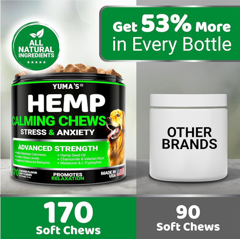 YUMA'S (2 Pack) Hemp Calming Chews for Dogs, Advanced Dog Calming Treats, 340 Chews for Anxiety Relief and Stress