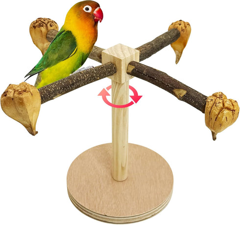 Bird Stand Perch Toy Natural Wooden Parakeet Toys with Edible Chew Toy
