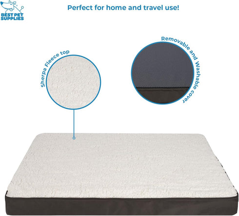 Best Pet Supplies Cute Dog Crate Mat Flat Bed, Waterproof Exterior, Thick Orthopedic Egg Foam Mattress, Brown, 41X29X4