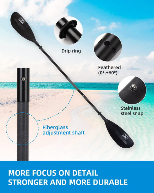 OCEANBROAD Adjustable Kayak Paddle - 86in/220cm to 94in/240cm Oar with Paddle Leash for Kayaking and Boating