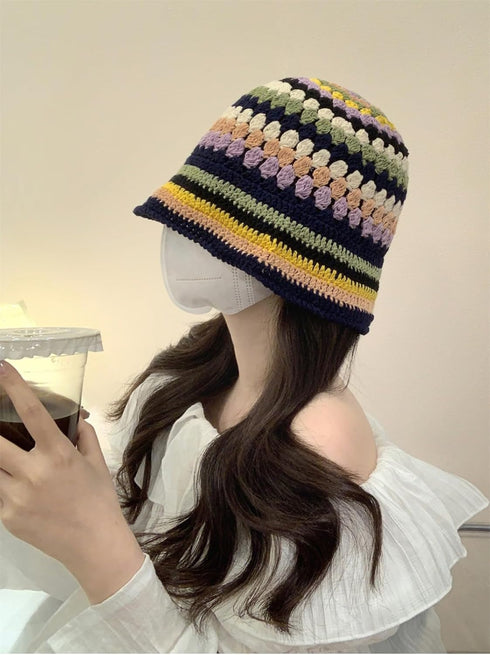 Women Crochet Bucket Hats, Handmade Cloche Knitted Beanies, Trendy Outdoor Floppy Fishing Hat